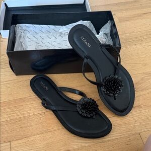Alfani Black Floral-Detailed Flip Flop Sandals